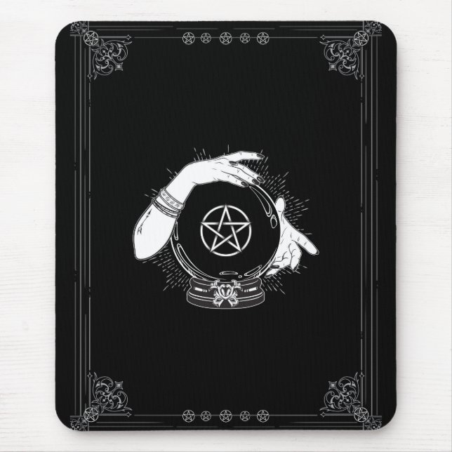 Black Mystic Fortune Teller Mystical Crystal Ball Mouse Pad (Front)