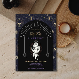 Black Mystic Taurus Zodiac 21st Birthday Invitation