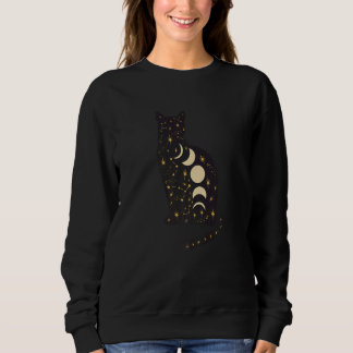 Black Mystical Cat Moon Phases Astrology Crescent  Sweatshirt