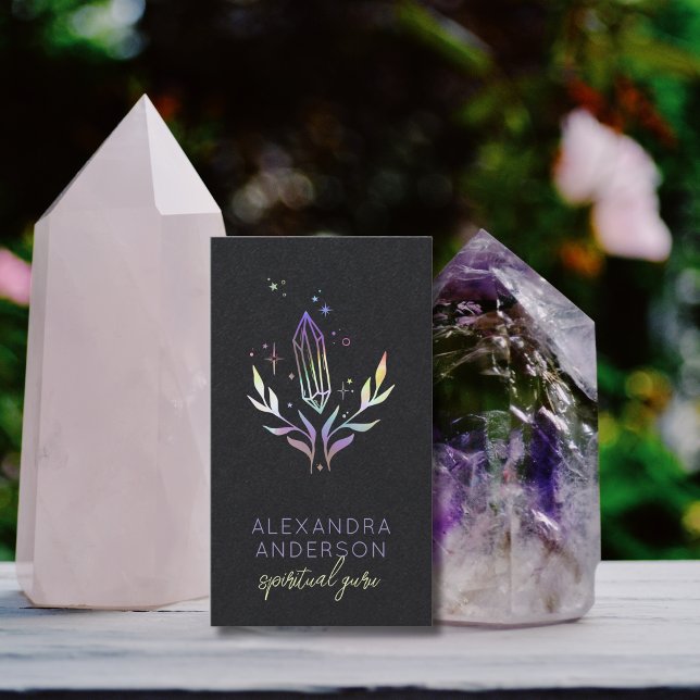 Black Mystical Holographic Spiritual Crystals  Business Card (Black Mystical Holographic Spiritual Crystals Business Card)