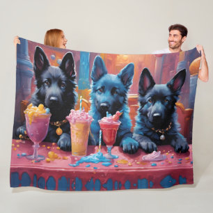 Black N Blue German Shepherd Puppies N Milkshakes Fleece Blanket