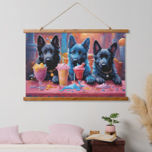 Black N Blue German Shepherd Puppies N Milkshakes Hanging Tapestry
