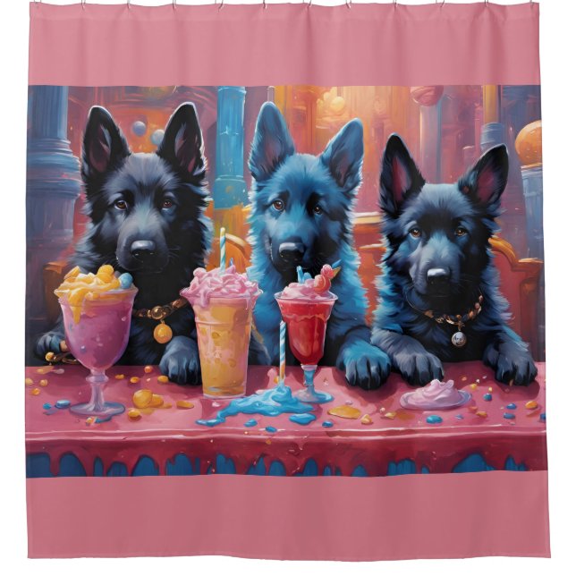Black N Blue German Shepherd Puppies N Milkshakes Shower Curtain (Front)