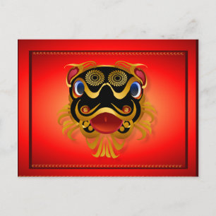 Black 'n Gold Chinese Dragon Face Postcards