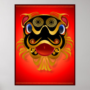 Black 'n Gold Chinese Dragon Face  Posters