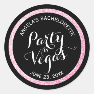 Black n Pink Glitter Party in Vegas Bachelorette Classic Round Sticker