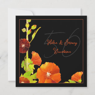 Black n Red Floral 50th Golden Wedding Anniversary Invitation