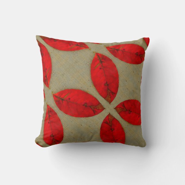 black n Taupe grey red fall leaves solid back Cushion (Front)