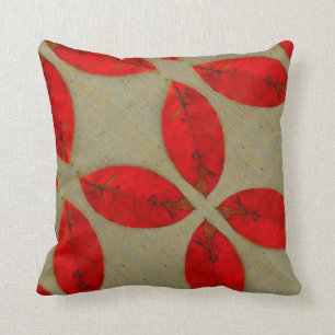 black n Taupe grey red fall leaves solid back Cushion