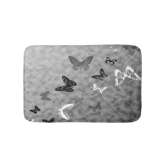 Black n White Butterflies Bath Mat (Front)