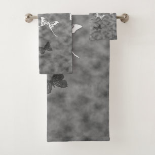 Black n White Butterflies Bath Towel Set