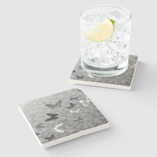 Black n White Butterflies Stone Coaster