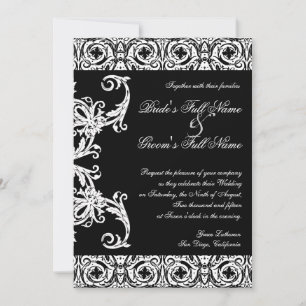 Black n White Circle Damask Wedding Invitations
