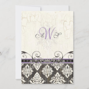 Black 'n White Damask (lilac) Wedding Invitation