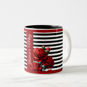 Black n White Floral Beauty Two-Tone Coffee Mug