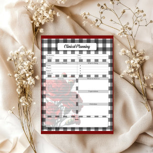 Black n White Floral Gingham _ Clinical Planning Notepad
