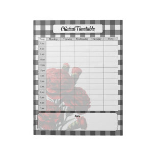 Black n White Floral Gingham _ Clinical Timetable Notepad