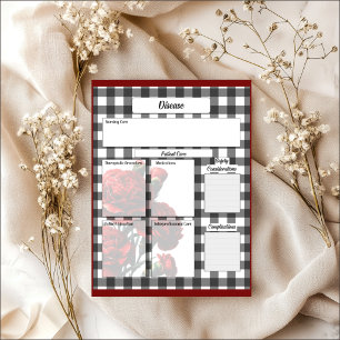 Black n White Floral Gingham_ Disease Temp 2 Notepad