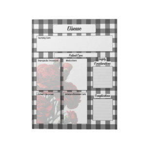 Black n White Floral Gingham_ Disease Temp 2 Notepad