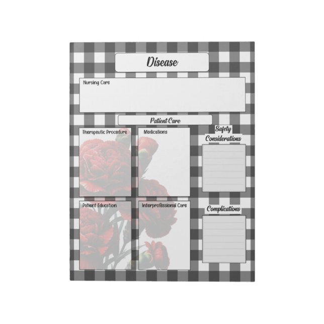 Black n White Floral Gingham_ Disease Temp 2 Notepad (Rotated)