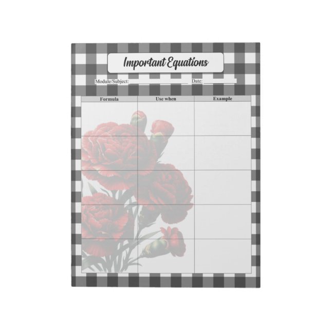 Black n White Floral Gingham _ Important Equations Notepad (Rotated)