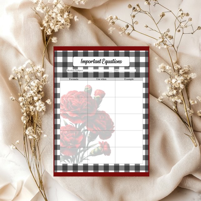 Black n White Floral Gingham _ Important Equations Notepad (Creator Uploaded)