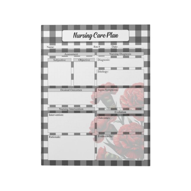 Black n White Floral Gingham_ Nursing Care Plan Notepad (Rotated)