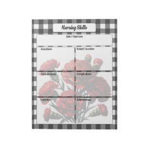 Black n White Floral Gingham_ Nursing Skills Notepad