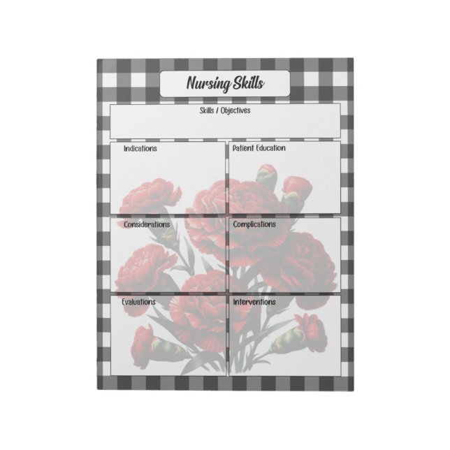 Black n White Floral Gingham_ Nursing Skills Notepad (Rotated)