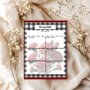 Black n White Floral Gingham_ Nursing Skills Notepad