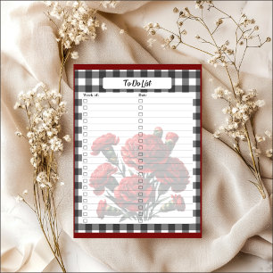 Black n White Floral Gingham_ To Do List Notepad