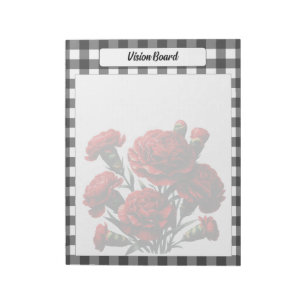 Black n White Floral Gingham _ Vision Board Notepad