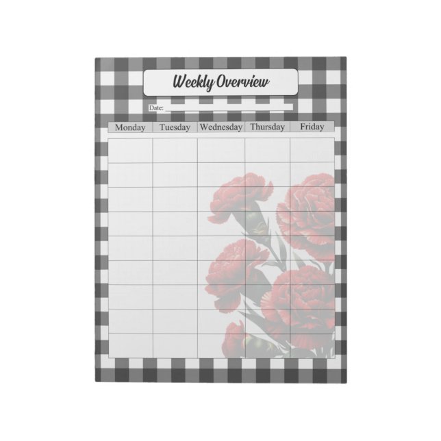 Black n White Floral Gingham_ Weekly Overview Notepad (Rotated)