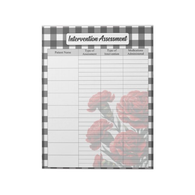 Black n White Floral_ Intervention Assessment  Notepad (Rotated)