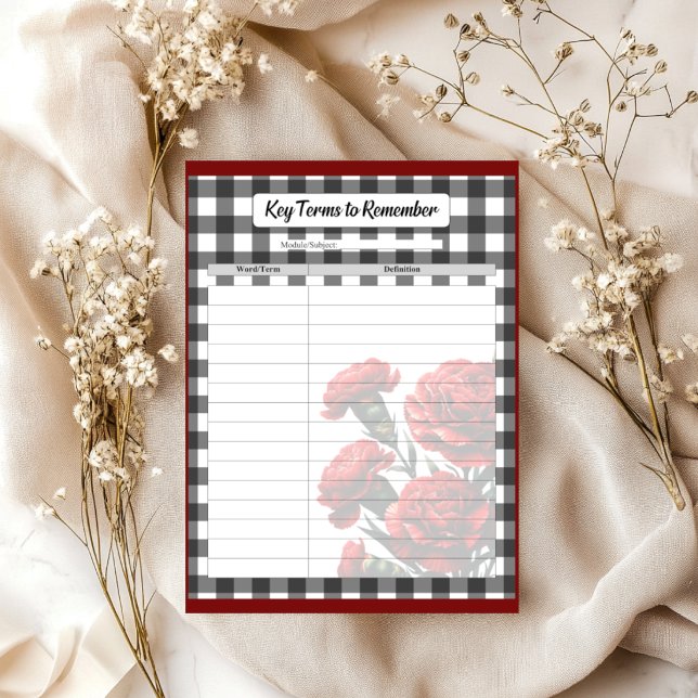 Black n White Floral _ Key Terms to Remember Notepad (Creator Uploaded)