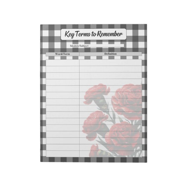 Black n White Floral _ Key Terms to Remember Notepad (Rotated)