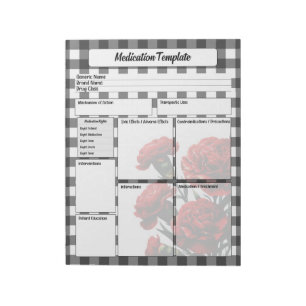 Black n White Floral _ Medication Template Notepad