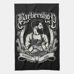 Black-n-White Hipster Barbershop Personalise Tea Towel