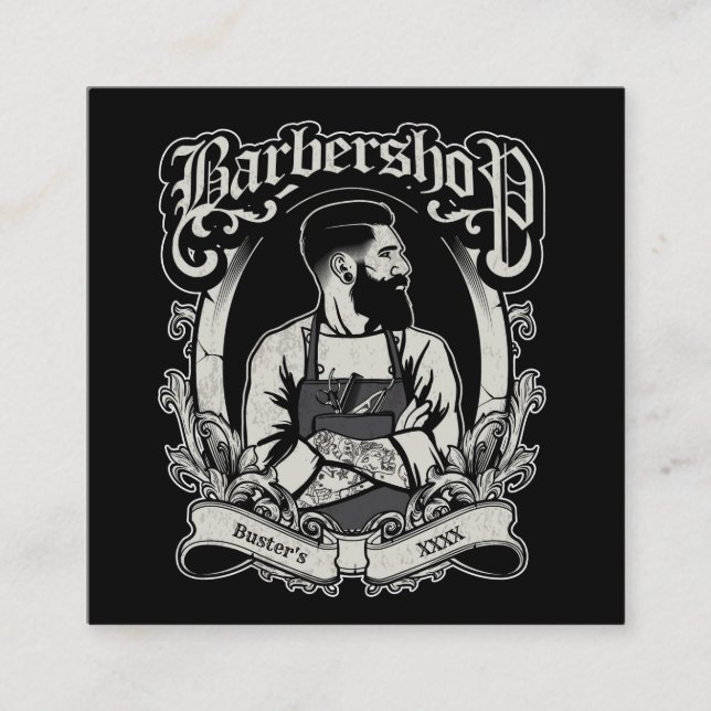 Black-n-White Hipster Square Personalise Business Card (Front)