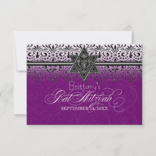 Black n White Lace Look Silver Bat Mitzvah Invite