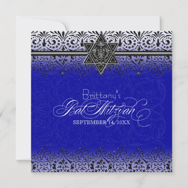 Black n White Lace Look Silver Bat Mitzvah Invite (Front)