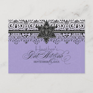 Black n White Lace Look Silver Bat Mitzvah RSVP Card