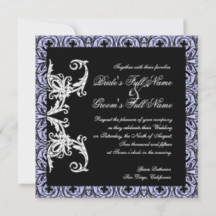 Black n White Lavender Circle Damask Wedding Invitation