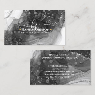 Black n White Marble Agate Monogram initial geode  Business Card