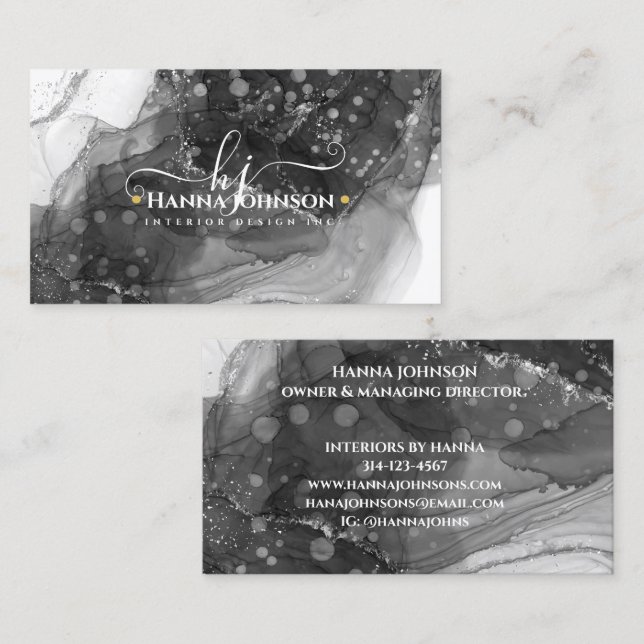 Black n White Marble Agate Monogram initial geode  Business Card (Front/Back)