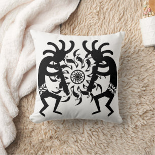 Black N White Southwest Tribal Sun Aztec Kokopelli Cushion
