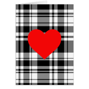 Black N' White tartan plaid with red heart detail