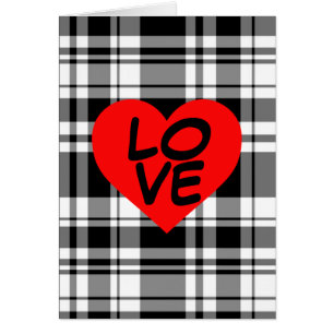 Black N' White tartan plaid with red heart detail