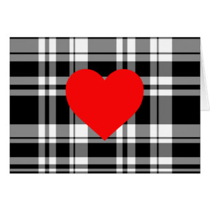 Black N' White tartan plaid with red heart detail