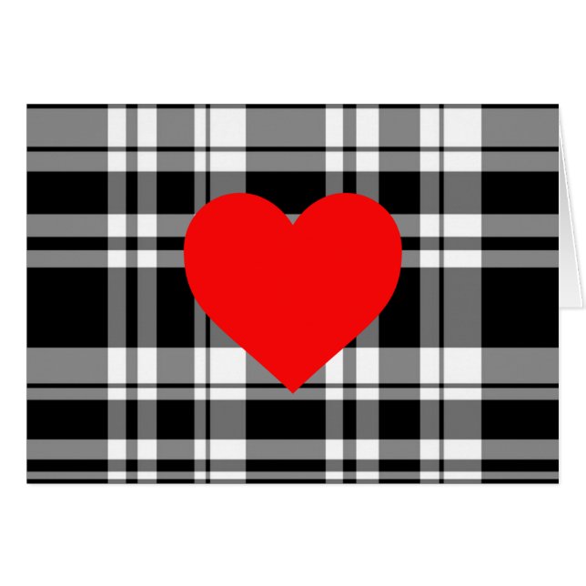 Black N' White tartan plaid with red heart detail (Front Horizontal)